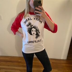 NWOT Vintage Redeux Mary Jane California graphic print 3/4 sleeve baseball tee S